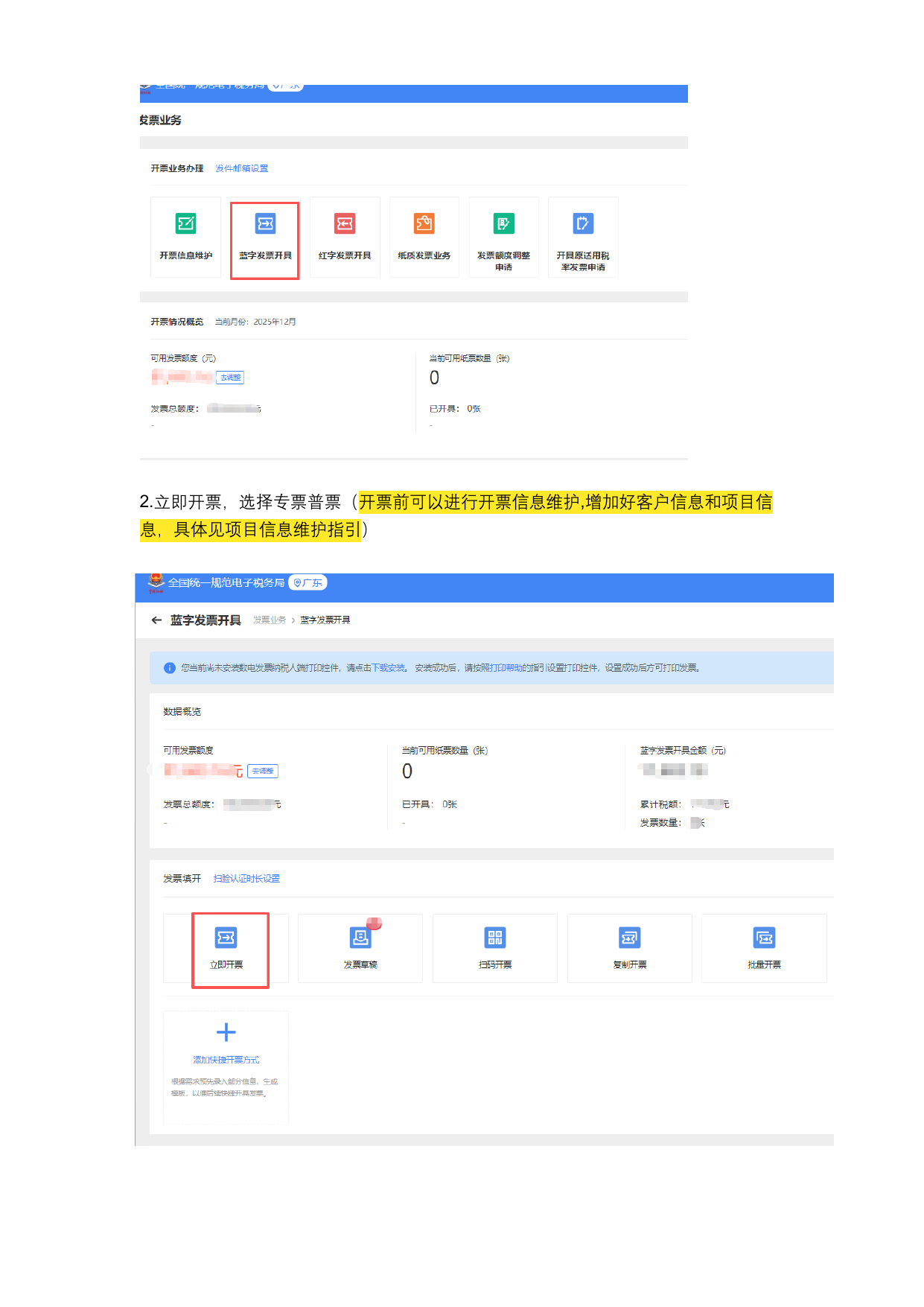 选择蓝字发票开具